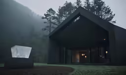this house has an unusual roof and it is a dark place