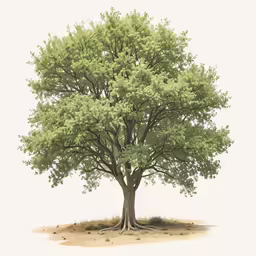 an abstract drawing of a large green tree with leaves