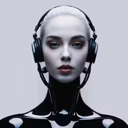 a woman in headphones with white hair and black skin