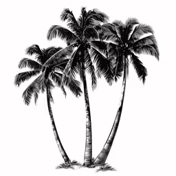 palm trees with one large tree in the foreground,a drawing of a palm tree