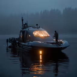 there is a boat with people standing on the deck