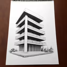 a drawing of a very tall building on a table