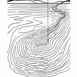 lines drawn from a paper with mountains in the distance