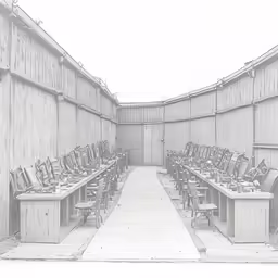 a set of six desks on top of each other in an office