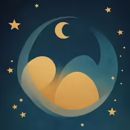 some stars and the moon have two small moon shapes