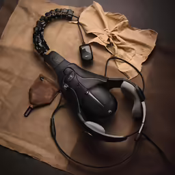 an electronic device on a piece of brown paper