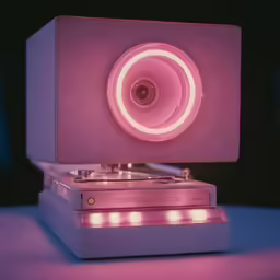 there is a light up record player sitting on top of the table