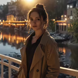 a woman stands on a pier by the water