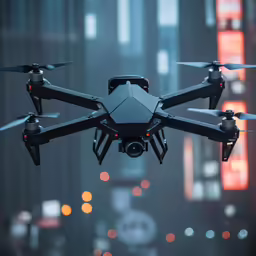 a large black dji mav with cameras flying in the air