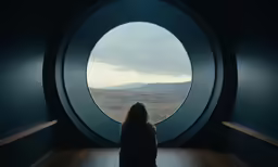 a person looking out of a round window