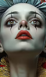 a painting of a head with hair and makeup