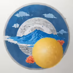 there is an artistic picture made of paper with a mountain and waves