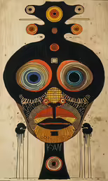 a painting on a wood panel depicts a human face