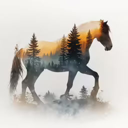 a horse with a long mane walking in the middle of a field