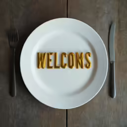 an odd place for someone to put words on a plate that says welcome