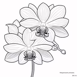 an illustration of two flowers with one flower blooming in the middle of it,an image of a bouquet of flowers,two flowers with white and black lines,a black and white picture of flowers,the orchid flower is drawing in black and white