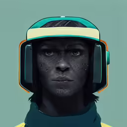 an artist wearing a futuristic suit and a futuristic helmet