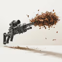 a gun and its exploding exploding bullet on white background
