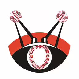 an eye with three baseballs sticking out of it,an eyeball and bats with the words, on it