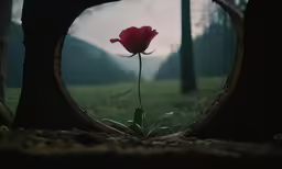 a flower sitting in the middle of a forest