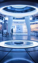 a large round room with a person standing in the distance