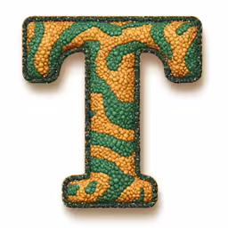 a green, yellow and brown t beaded monogrammed animal letter