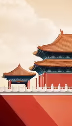 a red building with two towers and a sky in the background