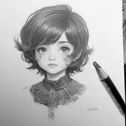 drawing of a girl with short hair, wearing a black shirt