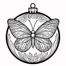 a coloring page of a christmas ornament with butterfly