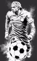 a painting of a man holding a soccer ball,a drawing of a man with a soccer ball