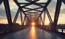 sun setting over the water on top of the bridge