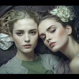 two young ladies laying down next to each other