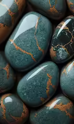 green and gold rocks arranged in a pile