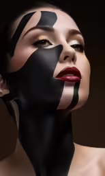 a lady has black on her face painted like zebra stripes