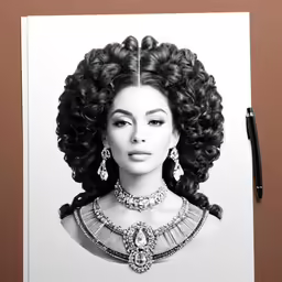 a woman in an art print of her hair and jewelry