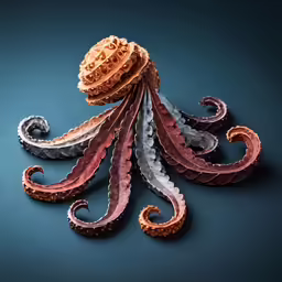 an intricate cut paper octopus made out of brown material