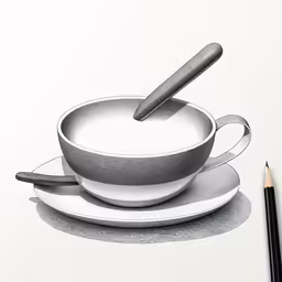 drawing a bowl and saucer on a plate