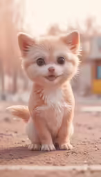 a cute little dog is standing on the street