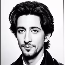 this is a black and white portrait of a man in suit