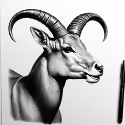 an antelope portrait with long horns by itself