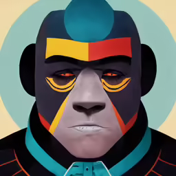 a stylized portrait of a person wearing a sci - fiorer mask and orange eyes