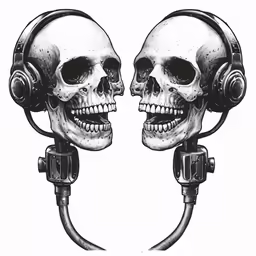 the human skull has headphones on its ears