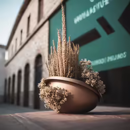 there is a plant in the middle of the pavement