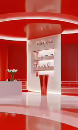 a room that has a vase with flowers in it