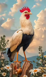 there is a rooster that has just taken off on a post