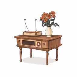 an old radio sitting on top of a desk