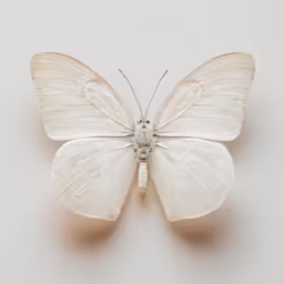 the white butterfly is photographed against the grey background
