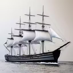 an old sail boat traveling on the ocean