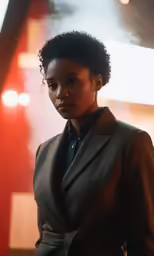 a woman wearing a dark coat with dark hair