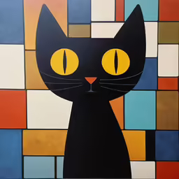 a cat is sitting in front of colorful squares